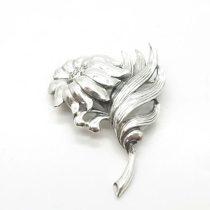 925 Sterling Silver Antique Art Deco Jewelart Floral Leaf Pin Brooch