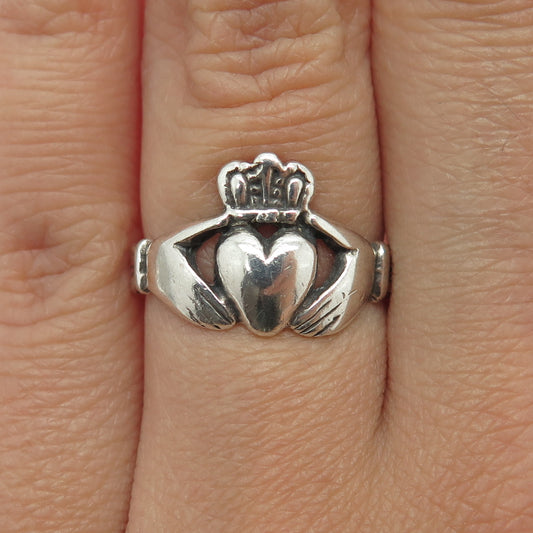 925 Sterling Silver Vintage Irish Claddagh Ring Size 6.75