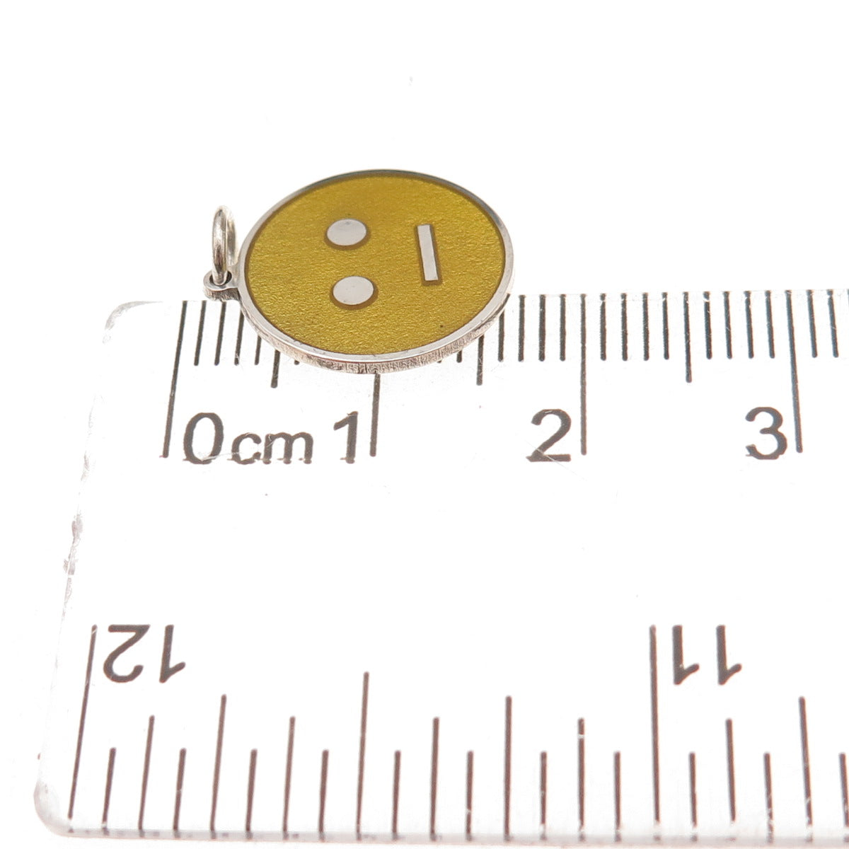 925 Sterling Silver Yellow Enamel Neutral Face Emoji Charm Pendant