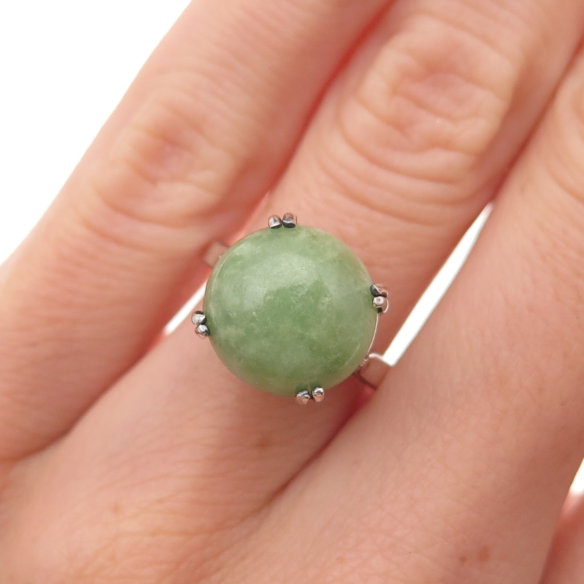 925 Sterling Silver Vintage Real Jade Oxidized Ring Size 5.75