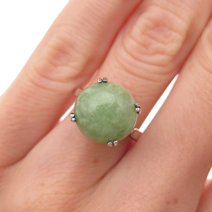 925 Sterling Silver Vintage Real Jade Oxidized Ring Size 5.75