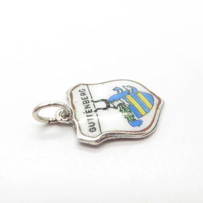 800 Silver Vintage EHJ Germany Enamel Guttenberg Coat of Arms Charm Pendant