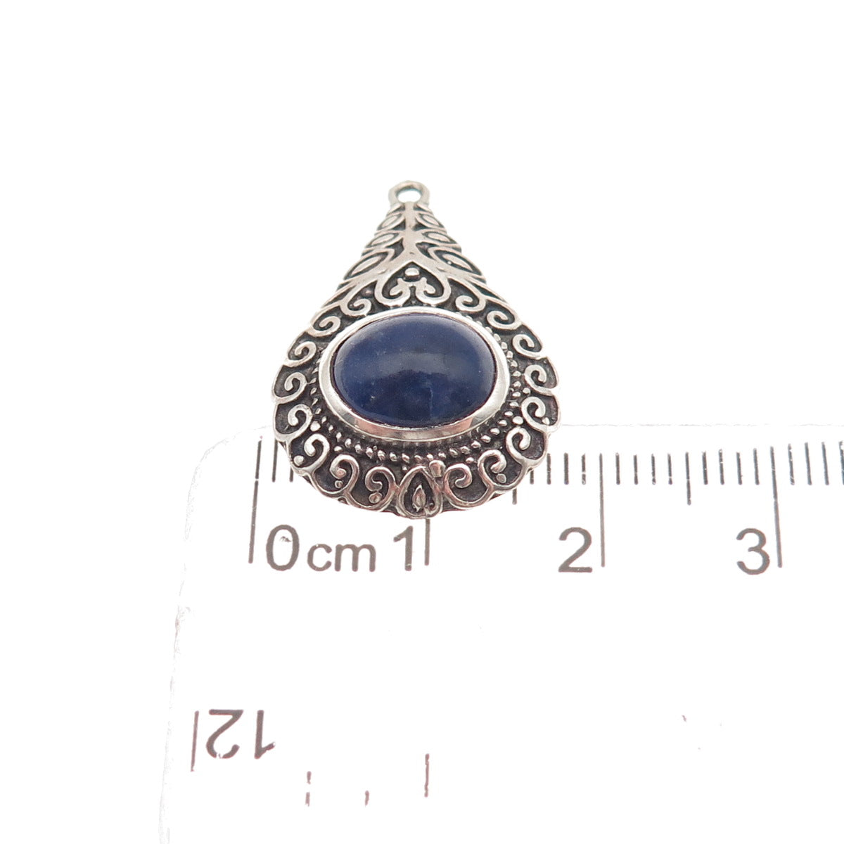 925 Sterling Silver Vintage Real Sodalite Teardrop Oxidized Charm Pendant