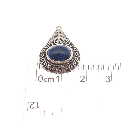 925 Sterling Silver Vintage Real Sodalite Teardrop Oxidized Charm Pendant