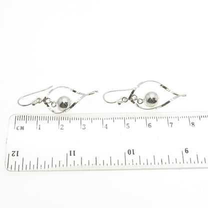 925 Sterling Silver Twisted Modernist Ball Drop Dangle Earrings