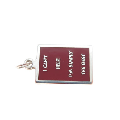 925 Sterling Silver Enamel I Can't Help I'm Simply The Best Minimalist Pendant