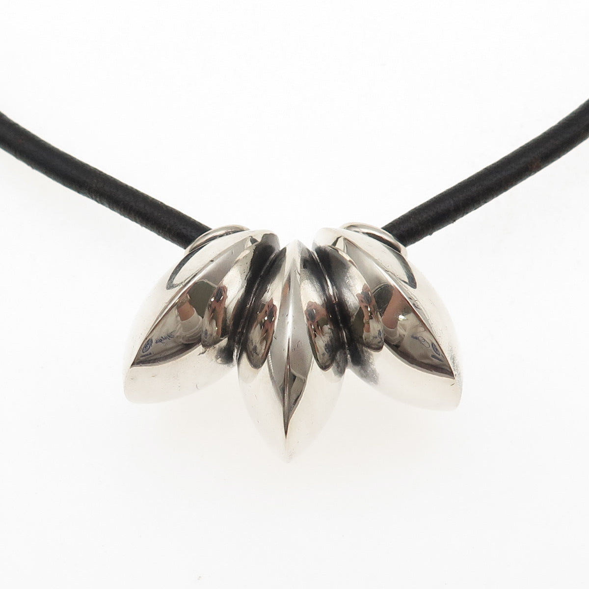 Old Pawn 925 Sterling Silver Vintage Slide Pendant Leather Strip Necklace 20"