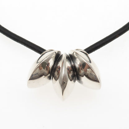 Old Pawn 925 Sterling Silver Vintage Slide Pendant Leather Strip Necklace 20"