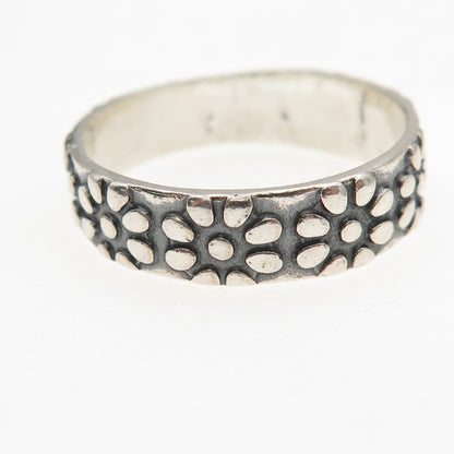 925 Sterling Silver Vintage Mexico Flower Oxidized Band Ring Size 11.75