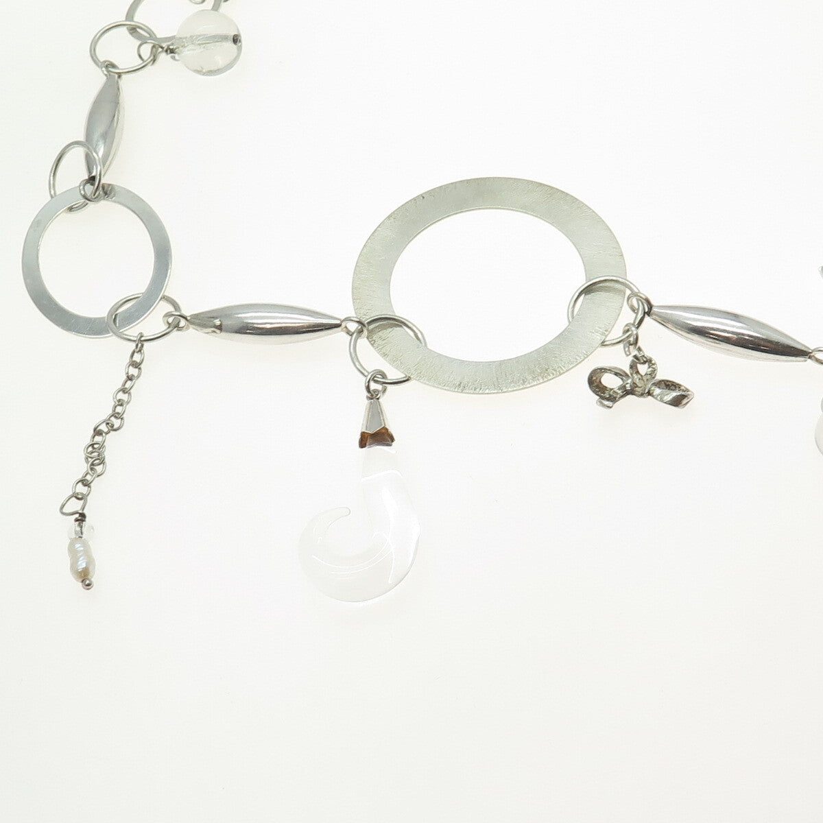 D.L. RIDGE 925 Sterling Silver Vintage Clear Glass Modernist Chain Necklace 40"