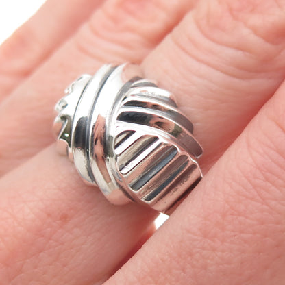 925 Sterling Silver Vintage Modernist X-Shape Oxidized Dome Ring Size 6.5
