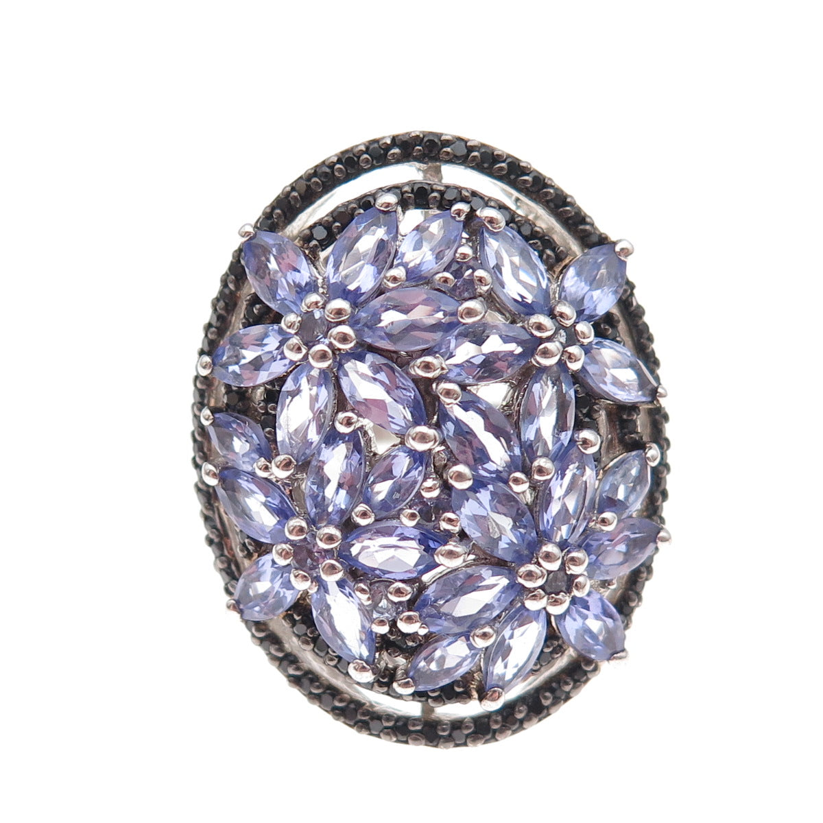 Chuck Clemency 925 Sterling Silver Real Tanzanite & Black Spinel Ring Size 8