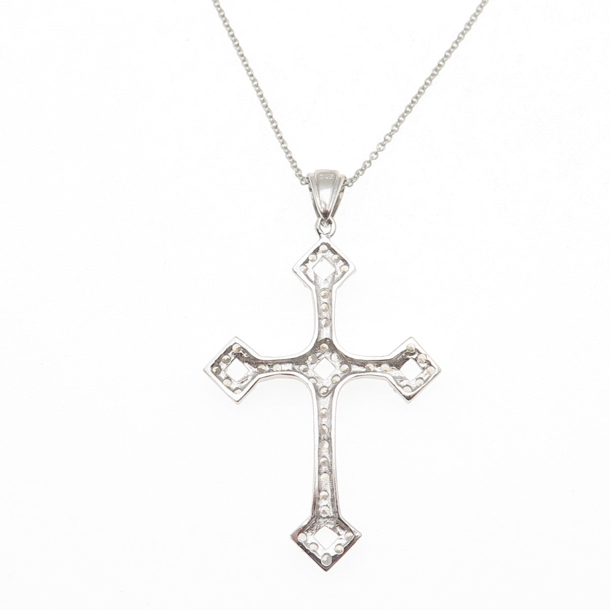 925 Sterling Silver Round-Cut C Z Cross Cable Chain Necklace 18"