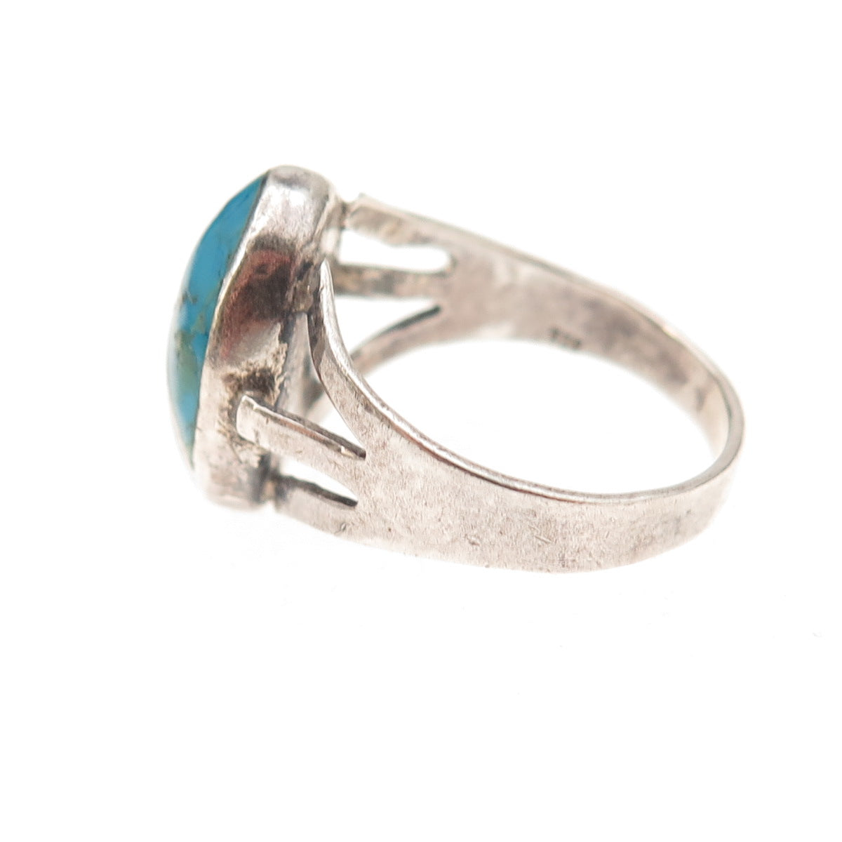 925 Sterling Silver Vintage Real Turquoise Yin Yang Oxidized Ring Size 6.75