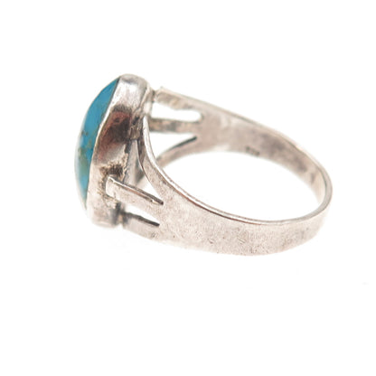 925 Sterling Silver Vintage Real Turquoise Yin Yang Oxidized Ring Size 6.75