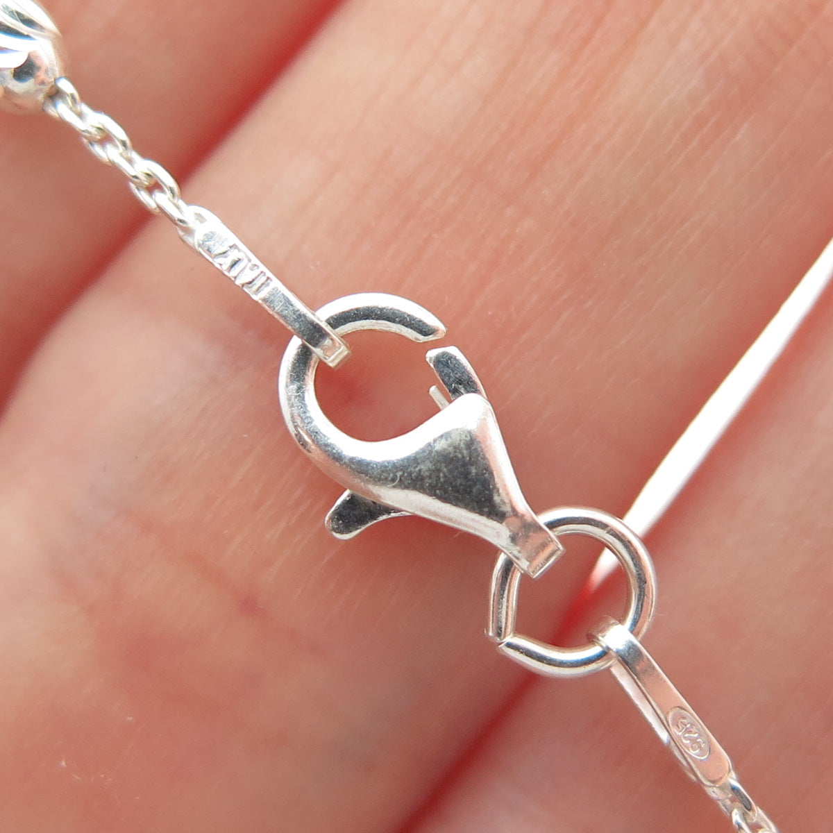 925 Sterling Silver Italy Diamond-Cut Bead Station Cable Anklet / Bracelet 9.75"