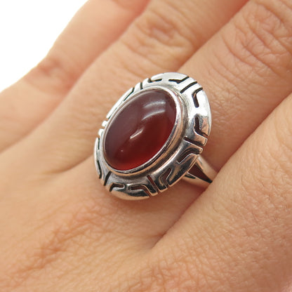 925 Sterling Silver Vintage CII Mexico Real Carnelian Tribal Ring Size 6.25