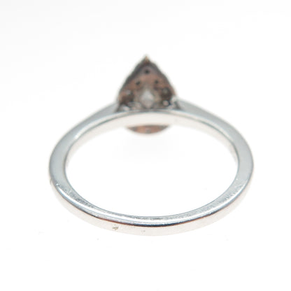 925 Sterling Silver 2-Tone Pear & Round-Cut C Z Promise Ring Size 7