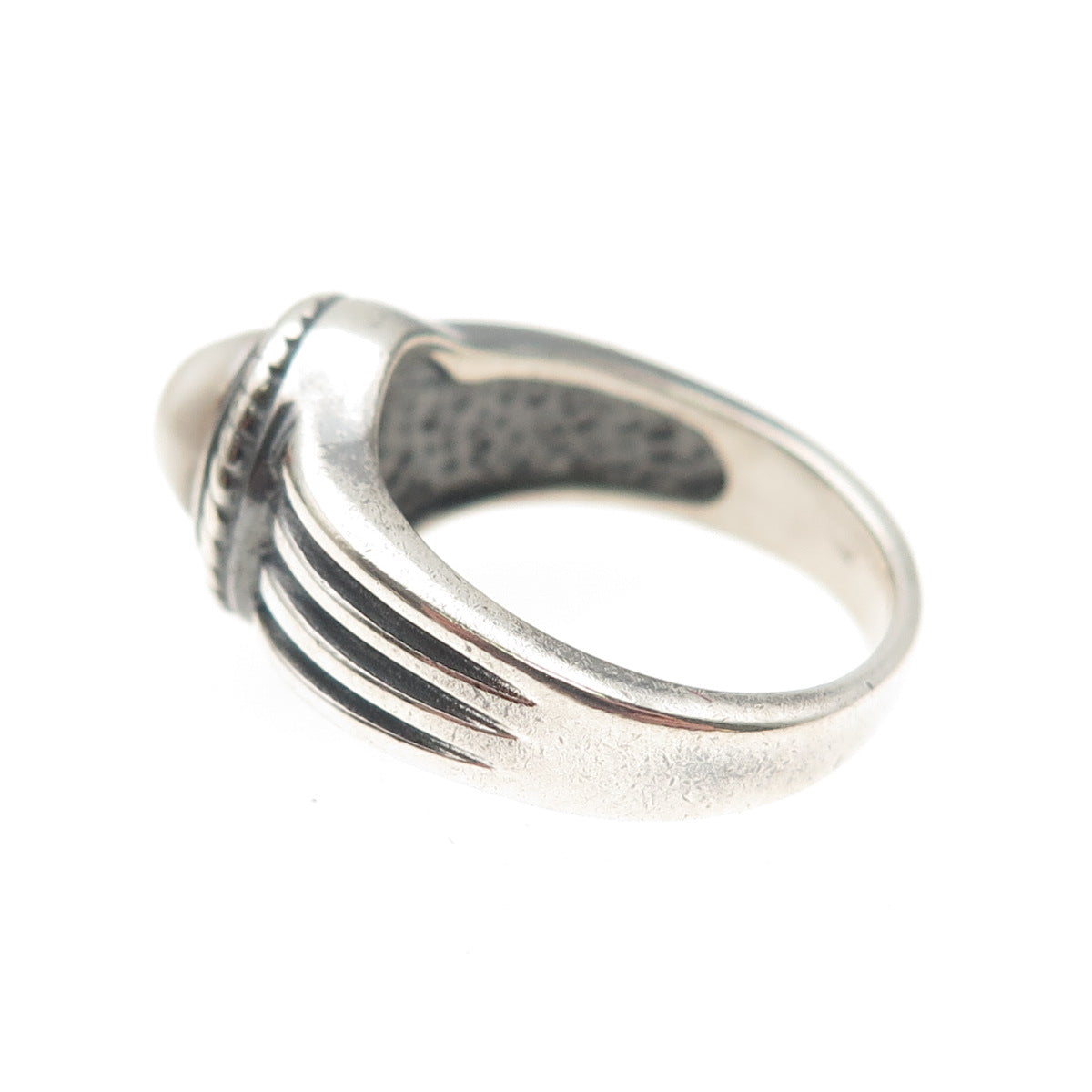 925 Sterling Silver Vintage Real Pearl Modernist Oxidized Ring Size 7