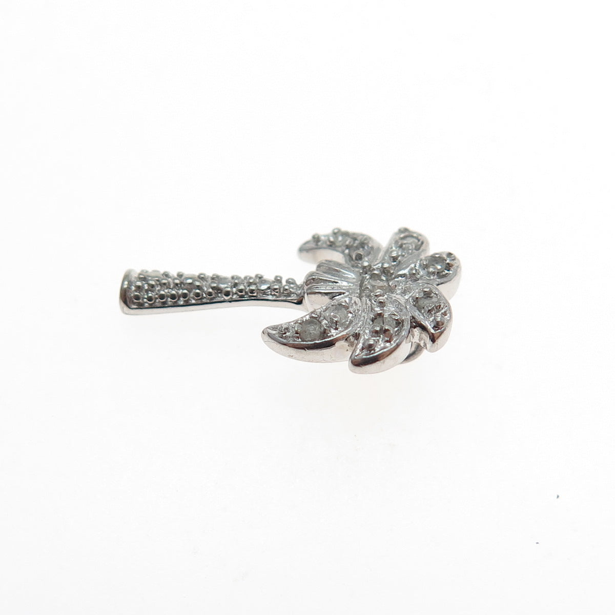 925 Sterling Silver Real Round-Cut Diamond Palm Mini Slide Charm Pendant