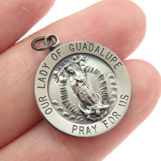 925 Sterling Silver Vintage Our Lady of Guadalupe Medal Religious Pendant