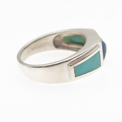 925 Sterling Silver Vintage Real Lapis & Turquoise Ring Size 8