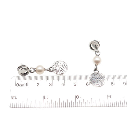 Montblanc 925 Sterling Silver Vintage Real Pearl Star Collection Dangle Earrings