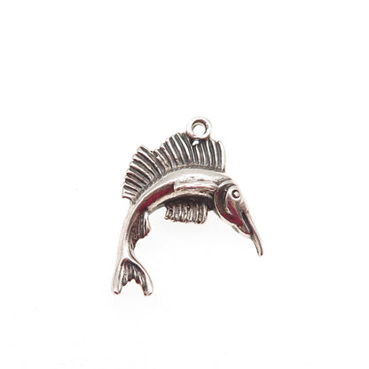 925 Sterling Silver Vintage Swordfish Oxidized Mini Charm Pendant