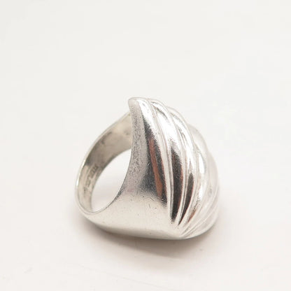 925 Sterling Silver Vintage Ribbed Wide Ring Size 6