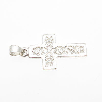 925 Sterling Silver Vintage Cross Heart Ornate Charm Pendant