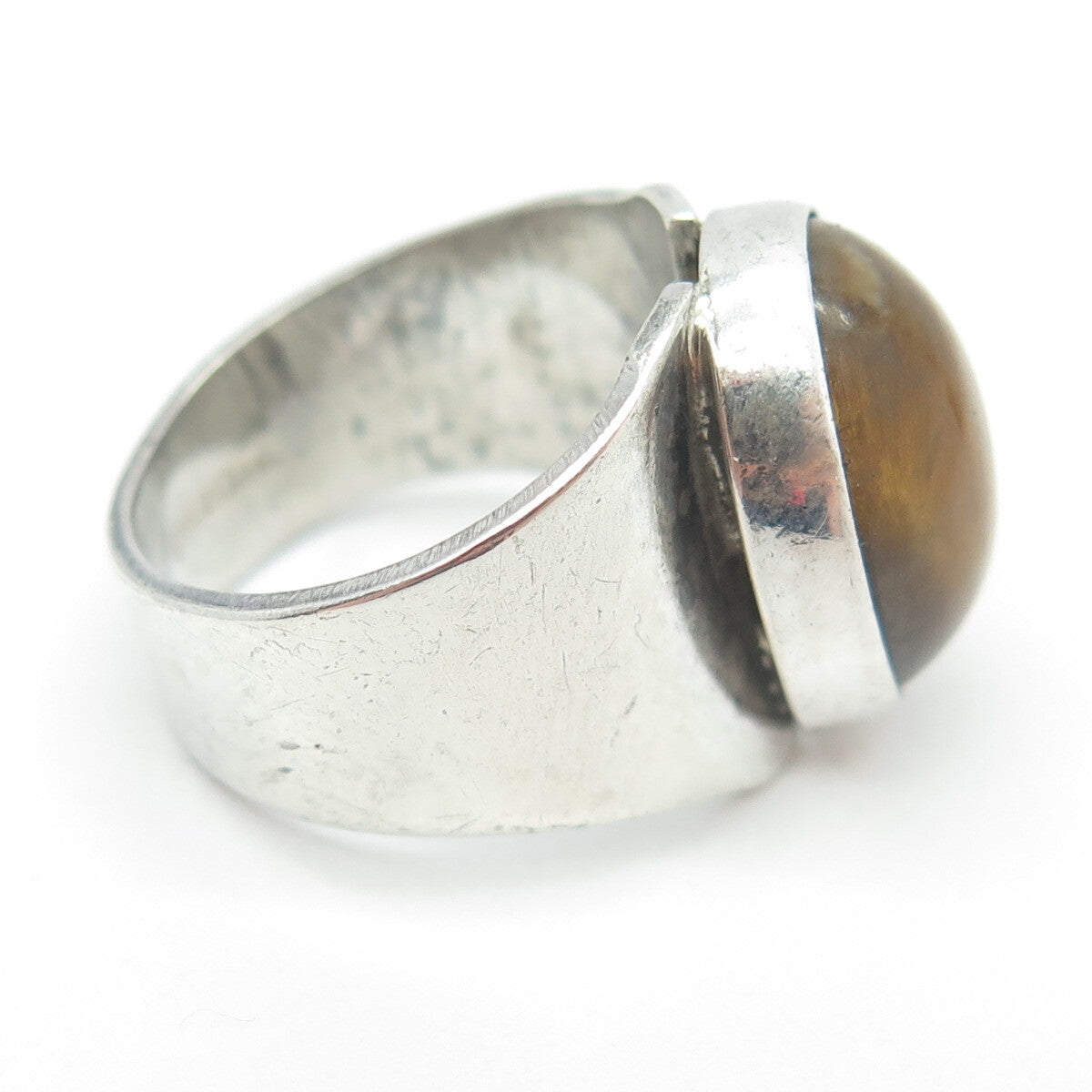 KEN BER 925 Sterling Silver Vintage Real Tiger Eye Modernist Ring Size 7.25