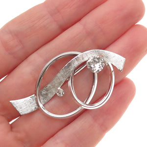 Van Dell 925 Sterling Silver Vintage Rhinestone Ribbon Pin Brooch