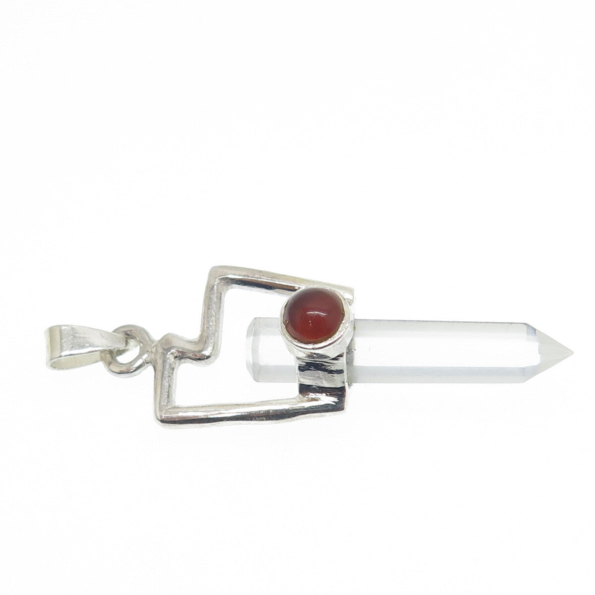 925 Sterling Silver Vintage Clear Crystal & Carnelian Gem Amulet Pendant