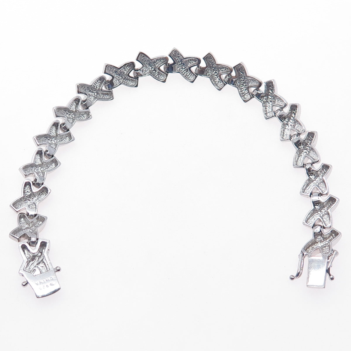 925 Sterling Silver X Shape Link Bracelet 6.5"