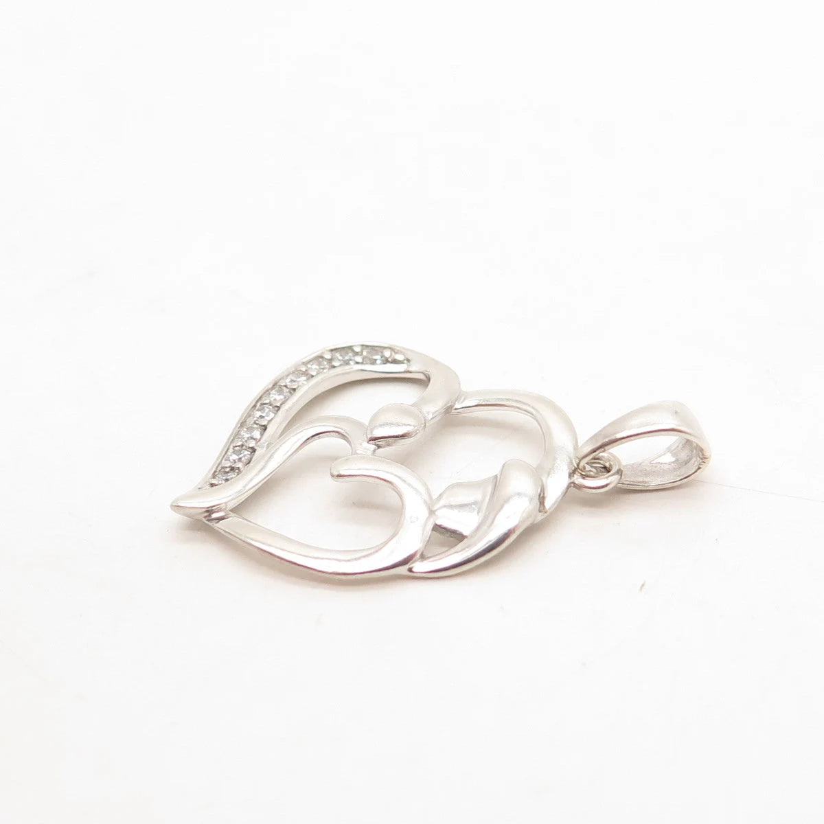 925 Sterling Silver C Z Double Heart Charm Pendant
