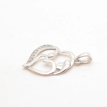 925 Sterling Silver C Z Double Heart Charm Pendant