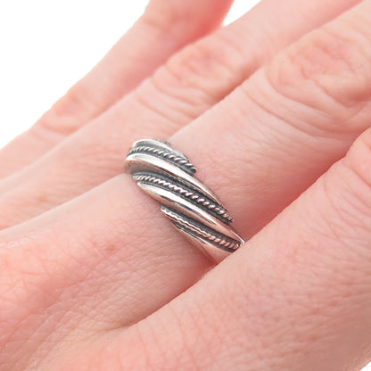 925 Sterling Silver Vintage European Modernist Ribbed Oxidized Ring Size 7