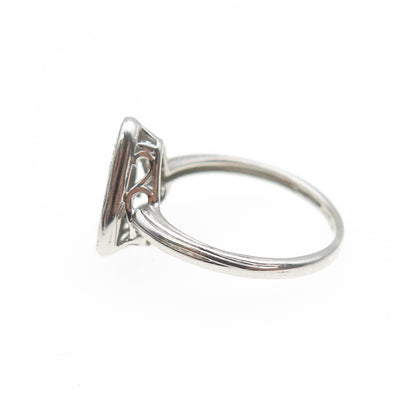 925 Sterling Silver Real Round-Cut Diamond Triangle Ring Size 7
