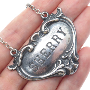 JS & CO. 925 Sterling Silver Antique Art Deco Sherry Oxidized Bottle Tag 6"