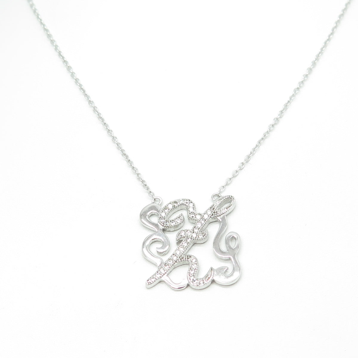 925 Sterling Silver Round-Cut C Z Letter "Z" Ornate Cable Chain Necklace 16-18"