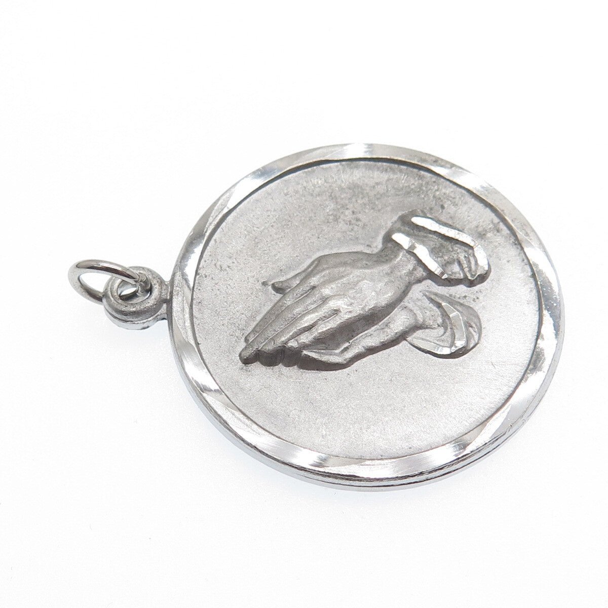 CHAPEL 925 Sterling Silver Antique Art Deco Prayer Hands Religious Charm Pendant