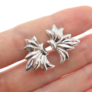 925 Sterling Silver Antique Art Deco Floral Repousse Screw Back Earrings