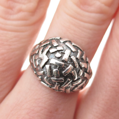925 Sterling Silver Vintage Modernist Oxidized Dome Ring Size 6.25
