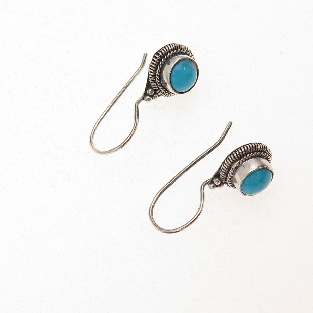 925 Sterling Silver Vintage Real Turquoise Oxidized Dangle Earrings