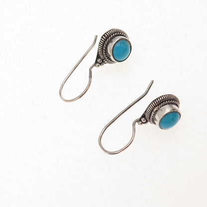 925 Sterling Silver Vintage Real Turquoise Oxidized Dangle Earrings
