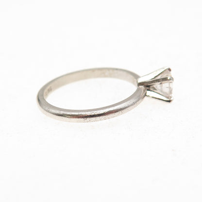 925 Sterling Silver Vintage Round-Cut C Z Engagement Ring Size 5.75
