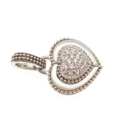 Judith Ripka 925 Sterling Silver Real MOP & Round-Cut C Z Heart Charm Pendant