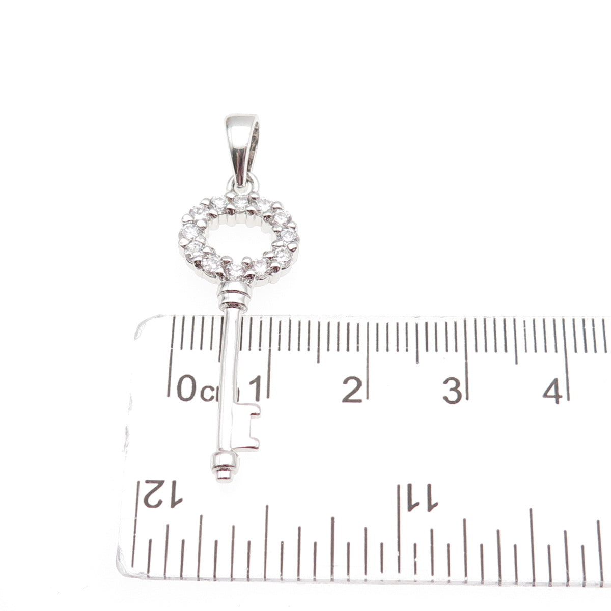925 Sterling Silver Round-Cut C Z Key Charm Pendant