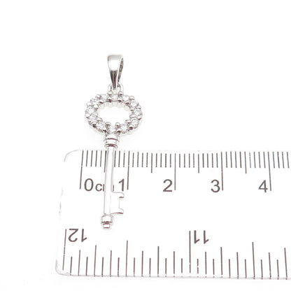 925 Sterling Silver Round-Cut C Z Key Charm Pendant