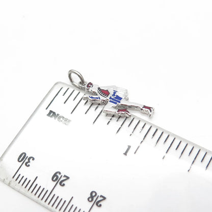 925 Sterling Silver Vintage Enamel Majorette Charm Pendant